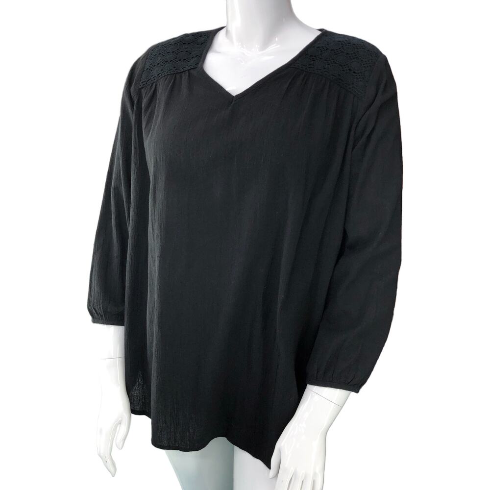 Anthony Richards Womens 12 Knit Tunic Top Blouse Lace Detail 3/4 Sleeve V Neck